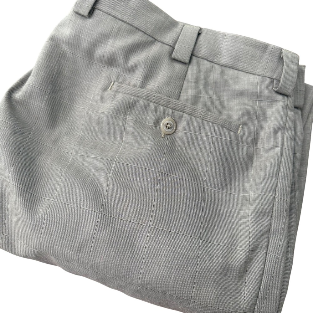 Sean John Mens Gray Windowpane Pleated Cuffed Dress Pants 40x30 Fine Tailoring